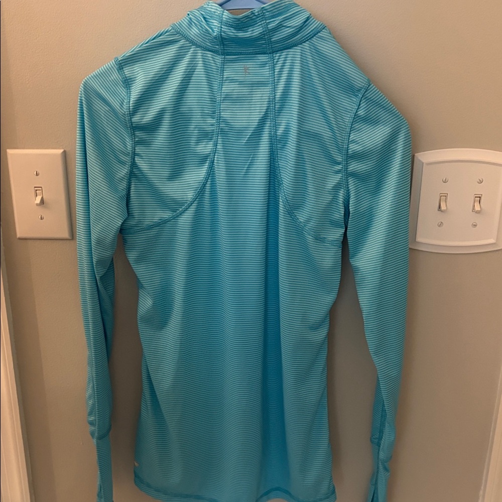 Danskin Now Light Aqua Stripe Long-Sleeve Zip Top - Picture 5 of 5